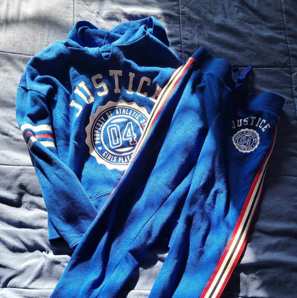 Justice Royal Blue Hoodie with Red and White Stripes